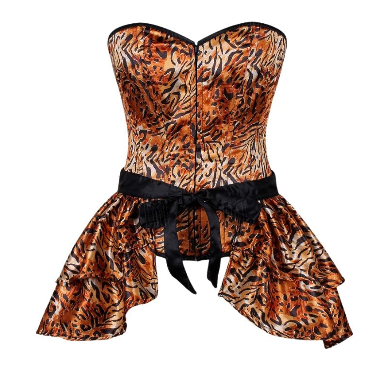 Fierce and Fun Tiger Print Overbust Corset with Detachable Skirt for a Wild Look image 0