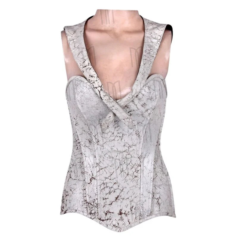 Over bust Cape Corset in Cracked Leather with Side Zipper image 0