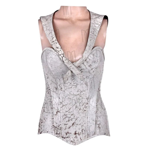 Over bust Cape Corset in Cracked Leather with Side Zipper image 0