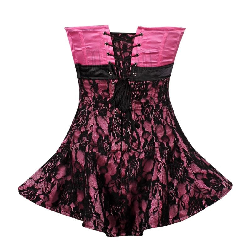 Overbust Corset Dress with Lace Overlay and Rhinestone Buckle Belt image 3