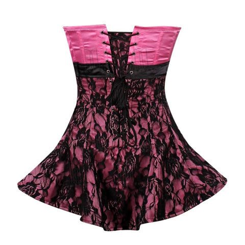 Overbust Corset Dress with Lace Overlay and Rhinestone Buckle Belt image 3
