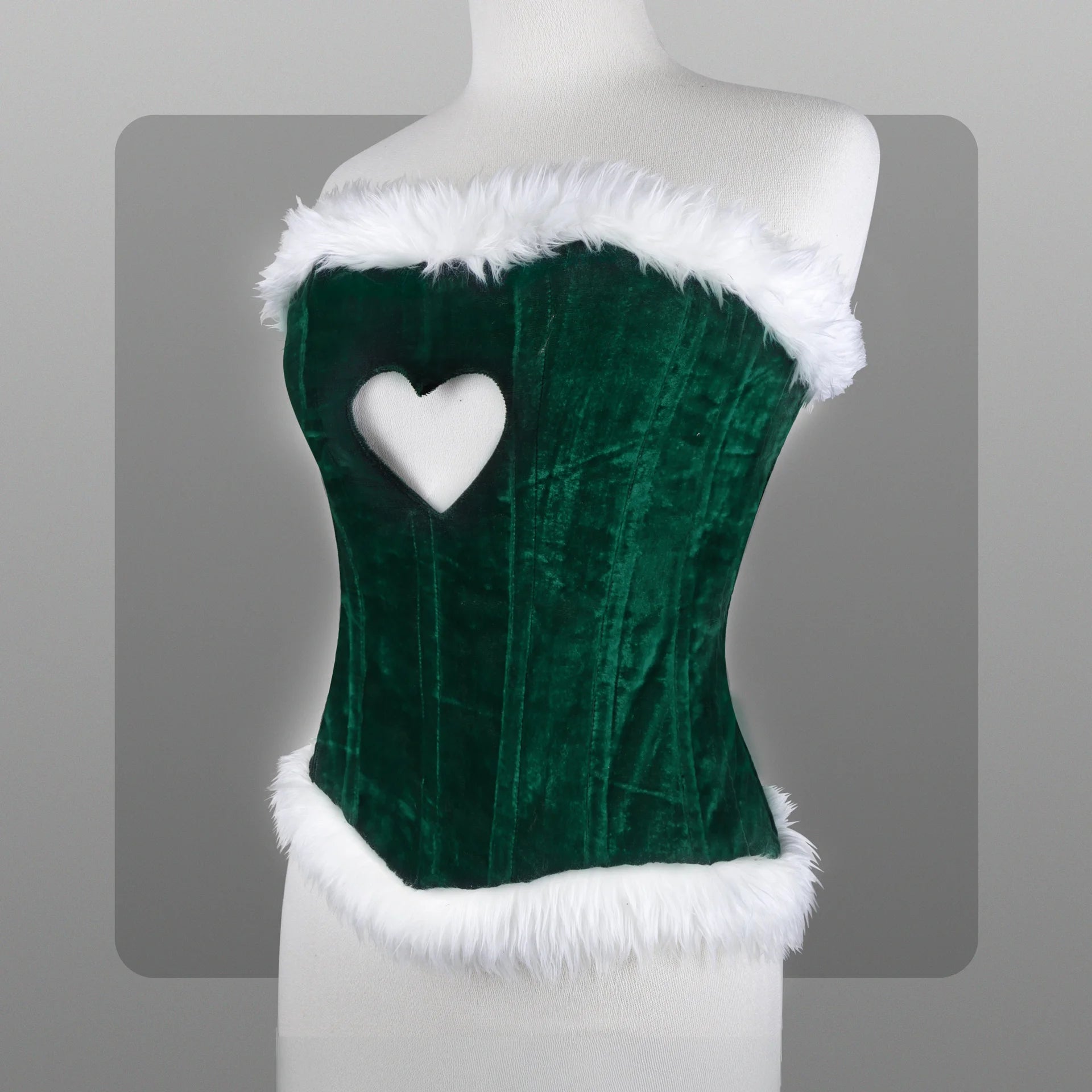 Red Christmas corset top sexy lingerie with white feather trimming heart cutout Overbust renaissance bustier Santa Claus costume for women image 5