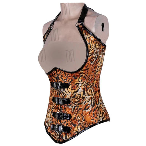 Animal Print Corset with Patent Straps and Trims for Waist Shaping