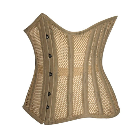 Chic and Supportive Cotton Fishnet Curvy Underbust Corset in Beige for a Sculpted Silhouette image 2