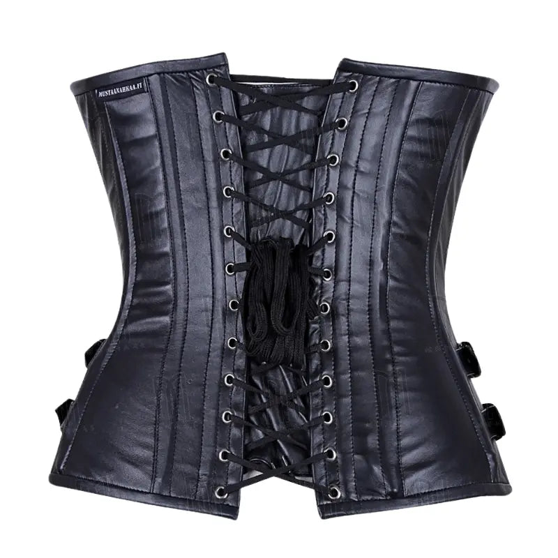 Bold 3-Layer Leather Steel Boned Overbust Corset with Spiral Boning and Silver Zipper image 2