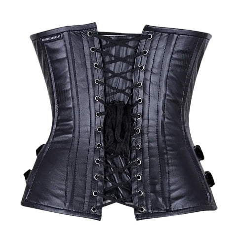 Bold 3-Layer Leather Steel Boned Overbust Corset with Spiral Boning and Silver Zipper image 2