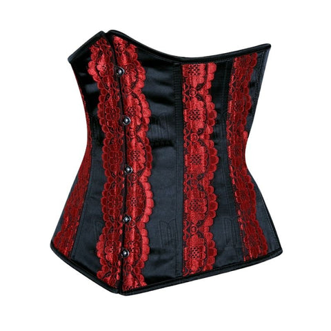 Sophisticated and Stylish Satin Underbust Corset with Red Lace Trims for a Stunning Silhouette image 1