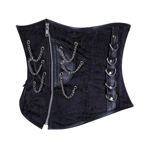 Edgy and Elegant Brocade Underbust Corset with Chains and Genuine Leather for a Bold Look image 2