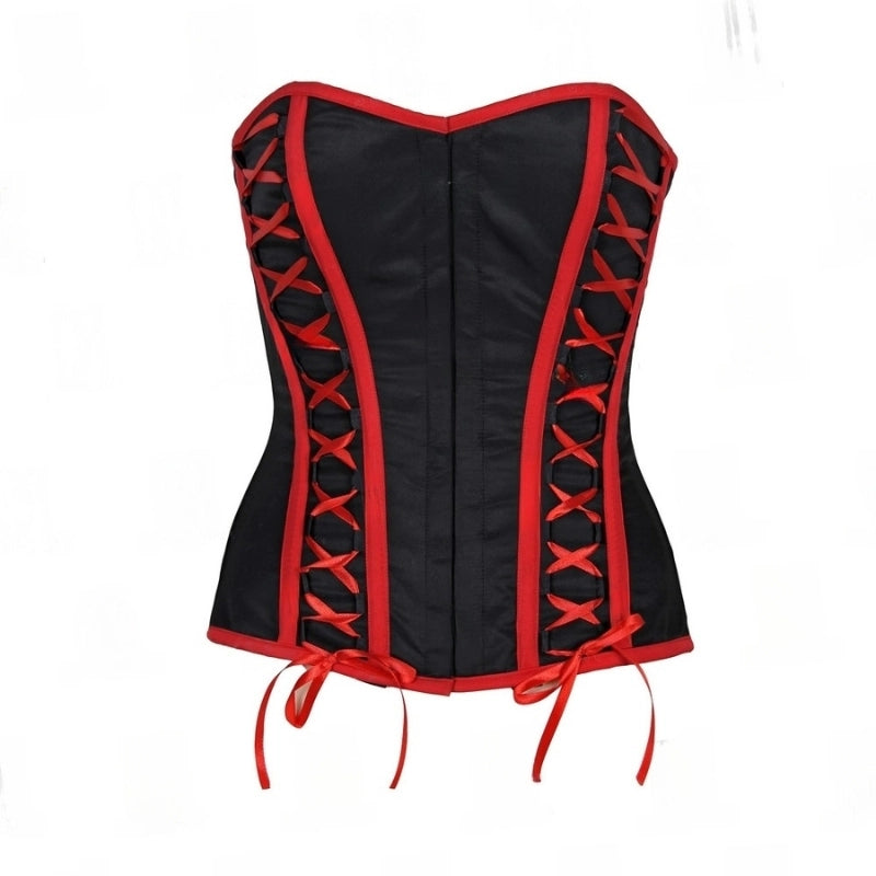 Elegant 3-Layer Satin Lace Up Overbust Corset with Spiral Steel Boning and Stainless Steel Busk image 0