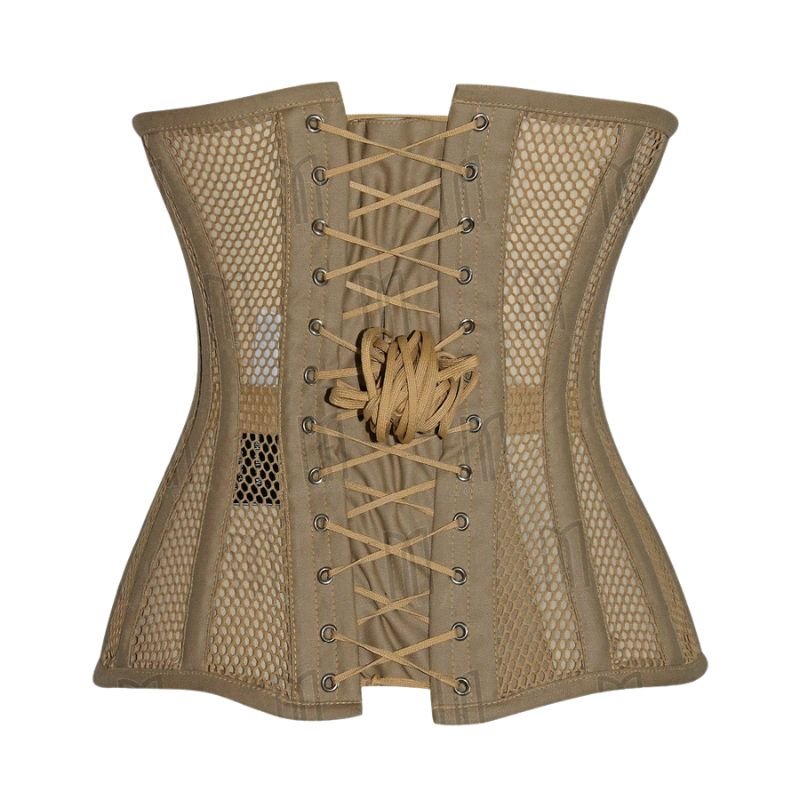 Chic and Supportive Cotton Fishnet Curvy Underbust Corset in Beige for a Sculpted Silhouette image 1