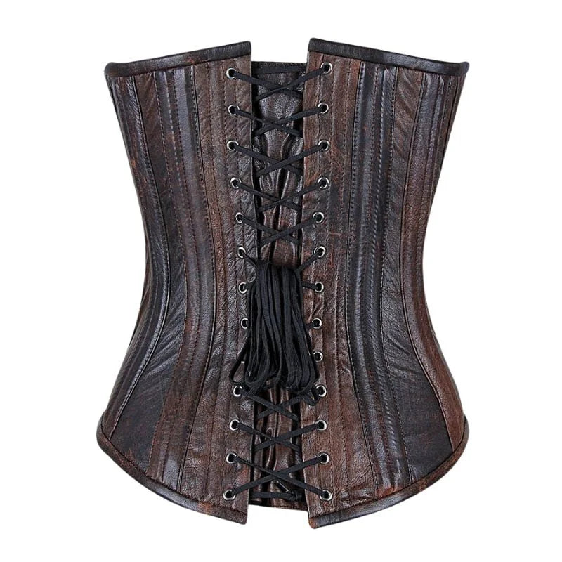 The Heavy Boned Deep Plunge Over bust Corset in pure Leather image 2