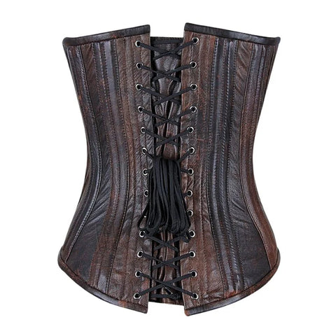The Heavy Boned Deep Plunge Over bust Corset in pure Leather image 2