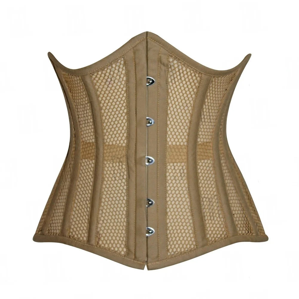 Chic and Supportive Cotton Fishnet Curvy Underbust Corset in Beige for a Sculpted Silhouette image 0