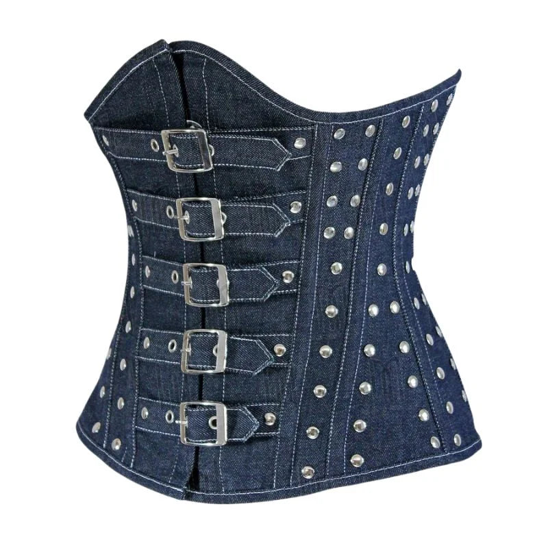 The 3 Layer Denim Under bust Corset with Buckle Straps image 0
