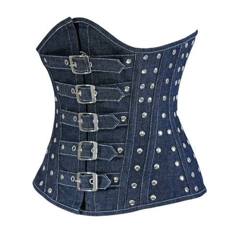 The 3 Layer Denim Under bust Corset with Buckle Straps image 0