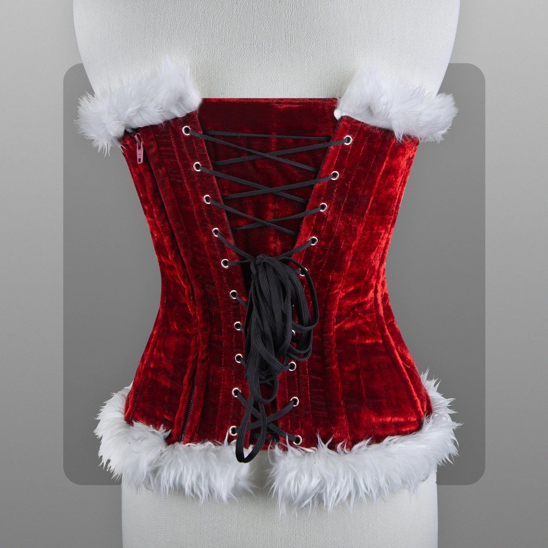 Red Christmas corset top sexy lingerie with white feather trimming heart cutout Overbust renaissance bustier Santa Claus costume for women image 3