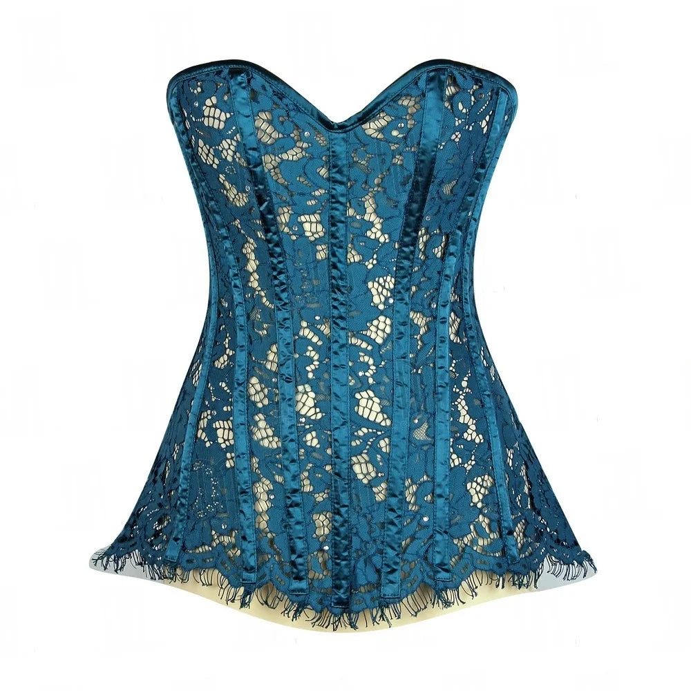 Exquisite and Sparkling Rhinestones Overbust Corset in Sheer Eyelash Lace for a Dazzling Silhouette image 0