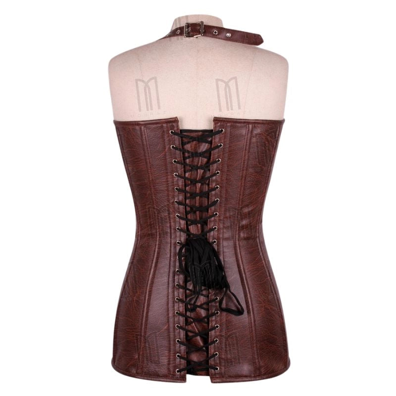 Bold and Sophisticated Faux Leather Overbust Short Corset Dress with Halter Neck Belt image 4