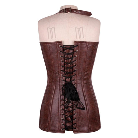Bold and Sophisticated Faux Leather Overbust Short Corset Dress with Halter Neck Belt image 4