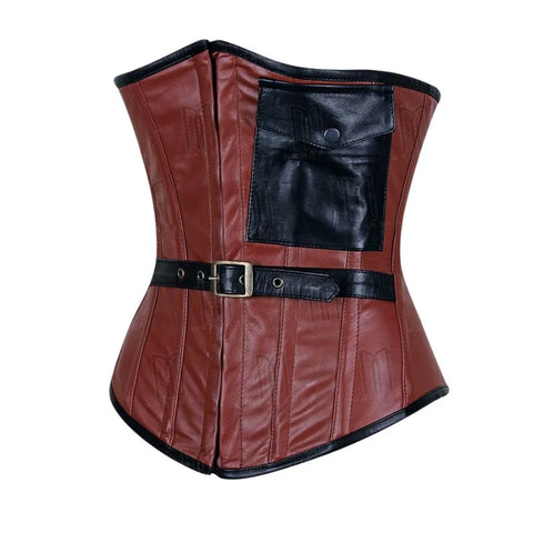Rugged and Refined Genuine Leather Underbust Corset with Belt and Fashion Pocket for a Distinctive Look image 1