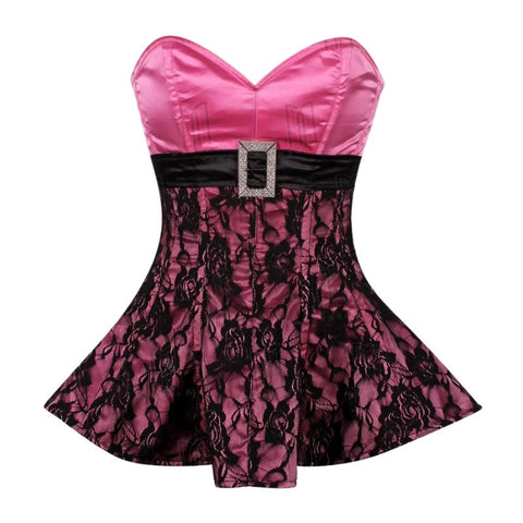 Overbust Corset Dress with Lace Overlay and Rhinestone Buckle Belt image 4