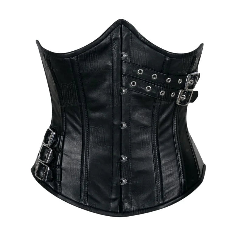 Underbust Corset in High-Quality Genuine Leather with Fashion Buckles