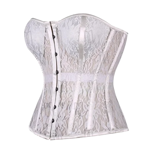 Sheer Lace Overbust Corset with Satin Fabric for a Refined Silhouette - White image