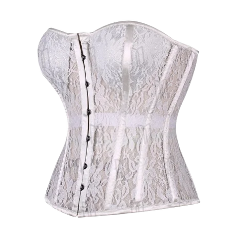 Sheer Lace Overbust Corset with Satin Fabric for a Refined Silhouette - White image