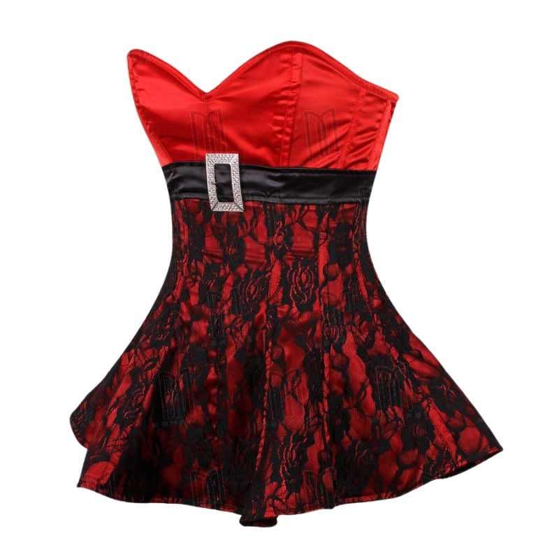 Overbust Corset Dress with Lace Overlay and Rhinestone Buckle Belt image 1