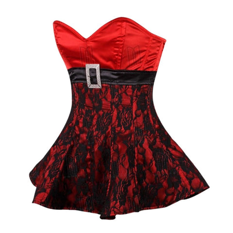 Overbust Corset Dress with Lace Overlay and Rhinestone Buckle Belt image 1