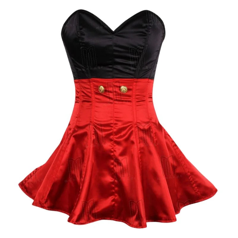 Playful and Elegant Minnie Mouse Corset Dress in Satin with Gold Button Accents image 0