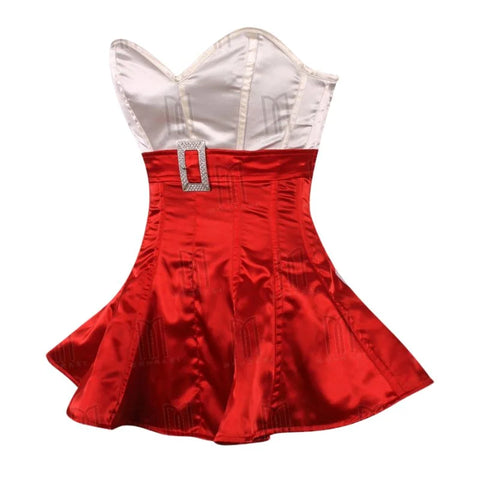 Glamorous Satin Overbust Corset Dress with Rhinestone Buckle Belt for a Stunning Silhouette image 1
