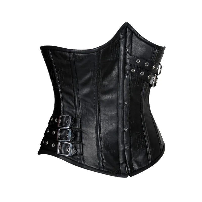 Leather Waist Shaping Corset with Fashion Buckles for a Structured Look