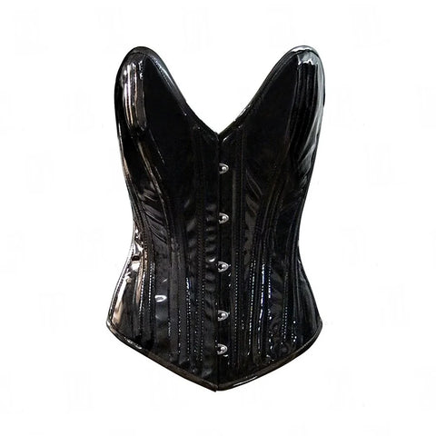 Luxe 3-Layer Steel Boned Patent Leather Deep Plunge Overbust Corset image 0