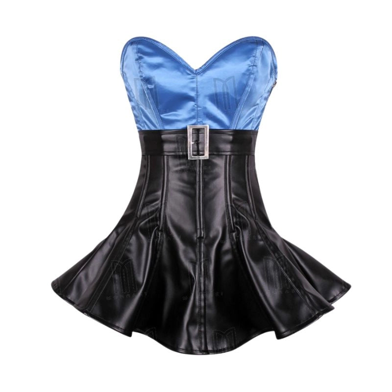 Bold and Stylish Faux Leather and Satin Overbust Cop Corset Dress for a Distinctive Look image 1